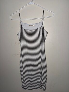Heart Hips Black & White Striped Spaghetti Strap Mini Dress